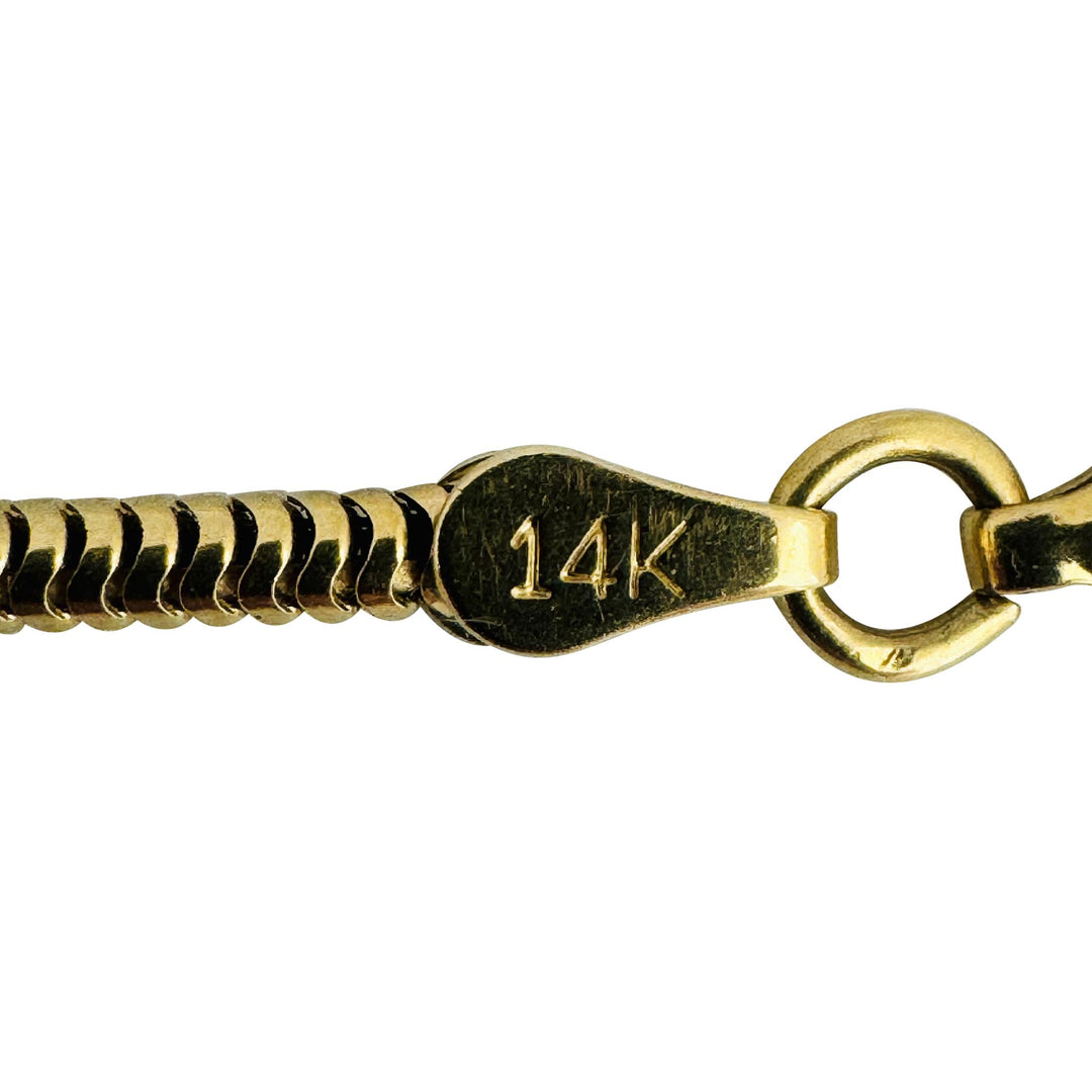 14k Yellow Gold and White Gold Diamond Heart Station Snake Link Anklet 10"