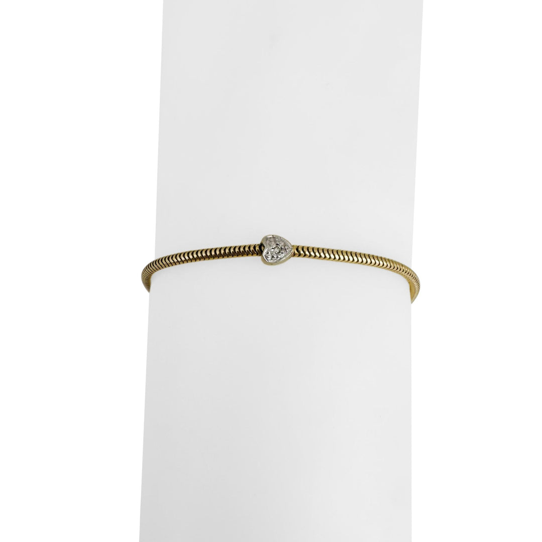 14k Yellow Gold and White Gold Diamond Heart Station Snake Link Anklet 10"
