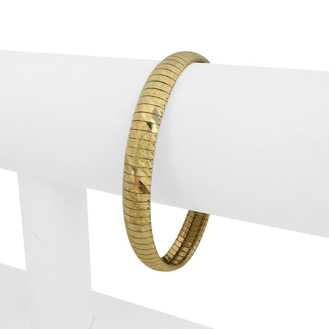 14k Yellow Gold 17.7g Solid Striped 8mm Omega Link Bracelet Italy 7"