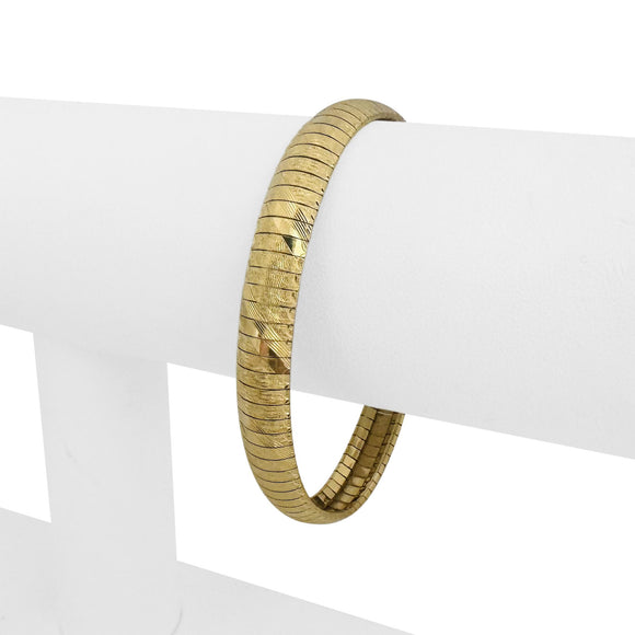 14k Yellow Gold 17.7g Solid Striped 8mm Omega Link Bracelet Italy 7