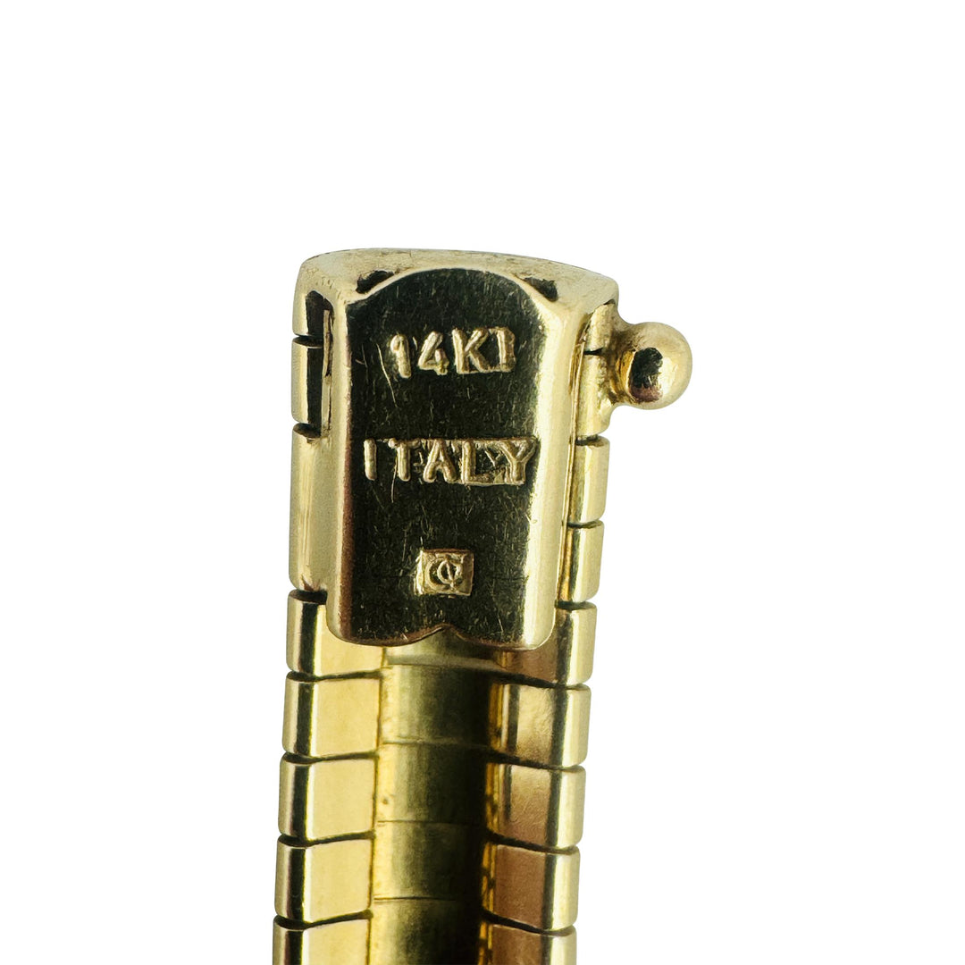 14k Yellow Gold 17.7g Solid Striped 8mm Omega Link Bracelet Italy 7"