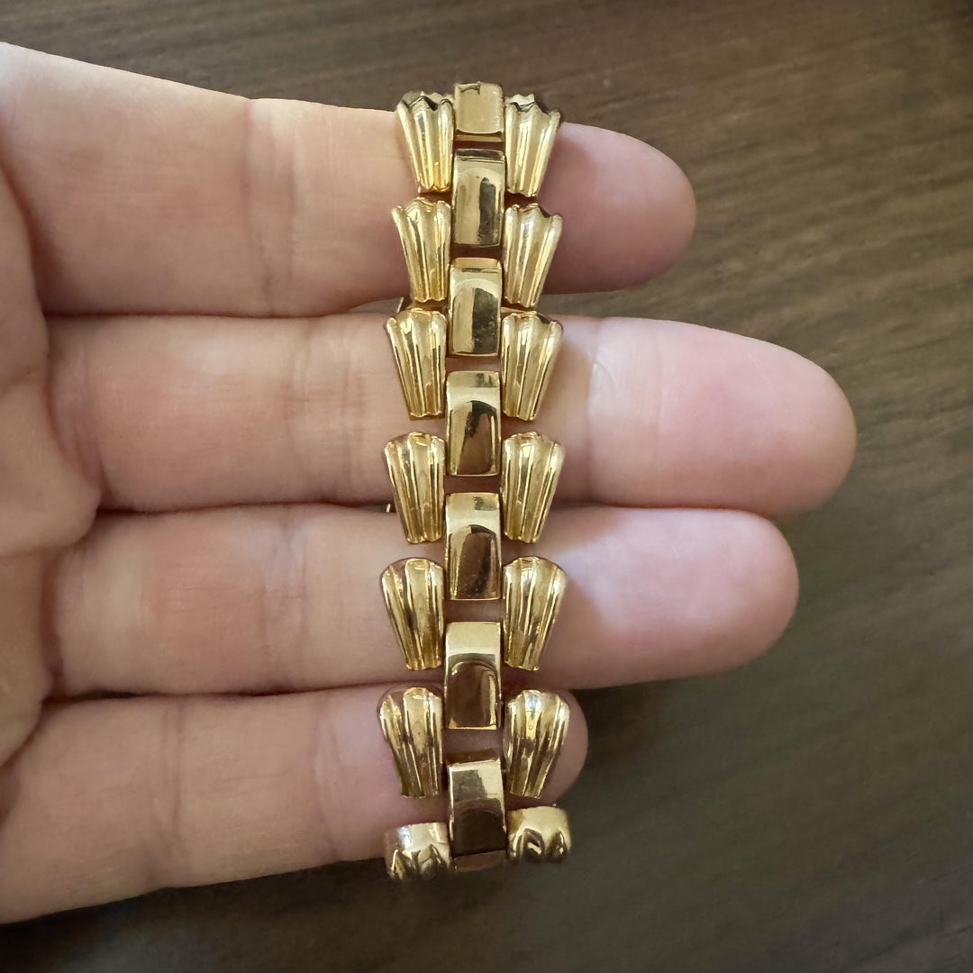 French 18k Rose Gold 32.6g Vintage Ladies 18mm Tank Link Bracelet 7"