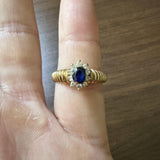 14k Yellow Gold Blue Sapphire and Diamond Ladies Ring Size 8