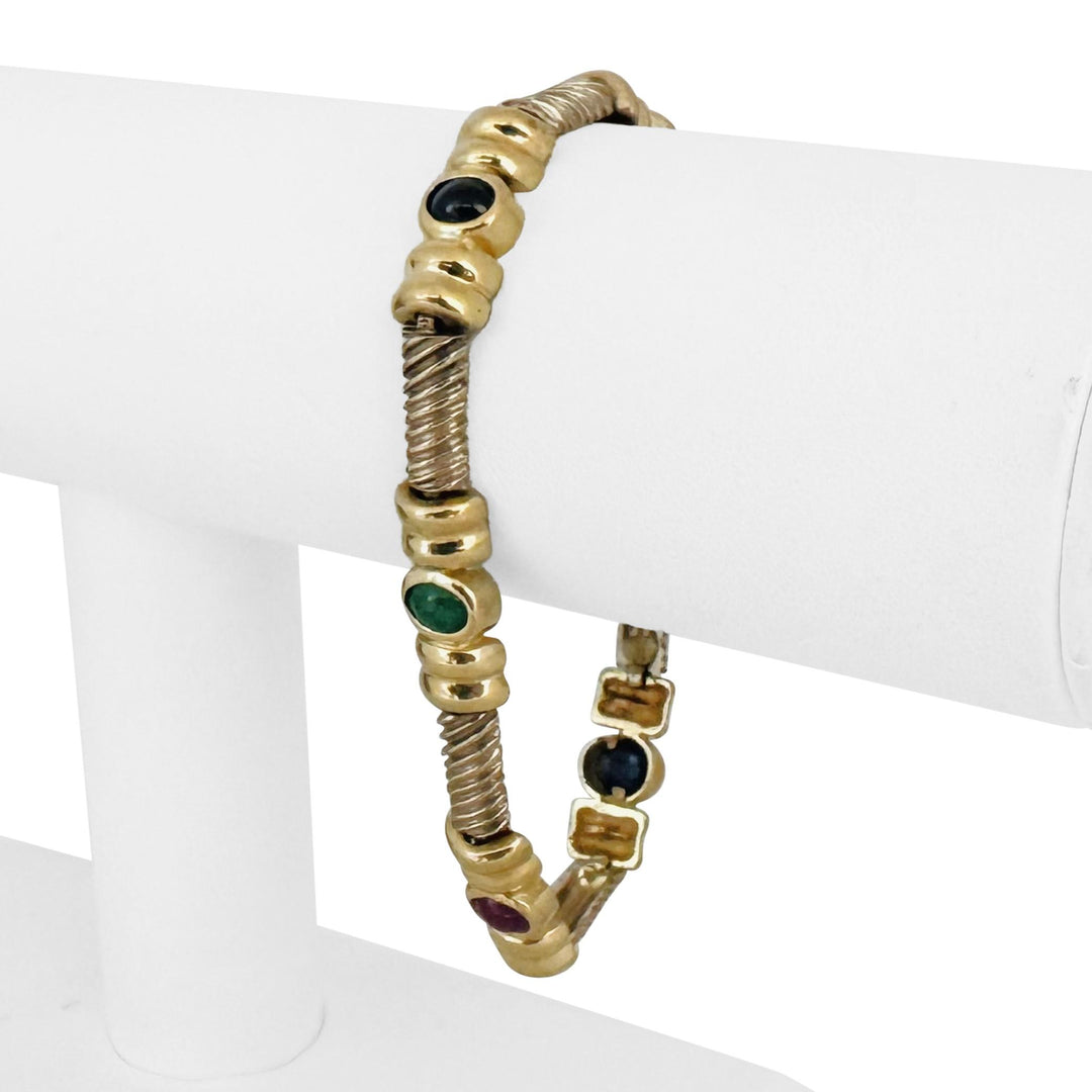 14k Yellow Gold 23.5g Bezel Set Cabochon Multi Gemstone Bar Link Bracelet 7.5"
