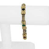14k Yellow Gold 23.5g Bezel Set Cabochon Multi Gemstone Bar Link Bracelet 7.5"