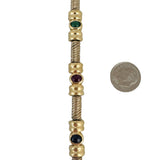 14k Yellow Gold 23.5g Bezel Set Cabochon Multi Gemstone Bar Link Bracelet 7.5"
