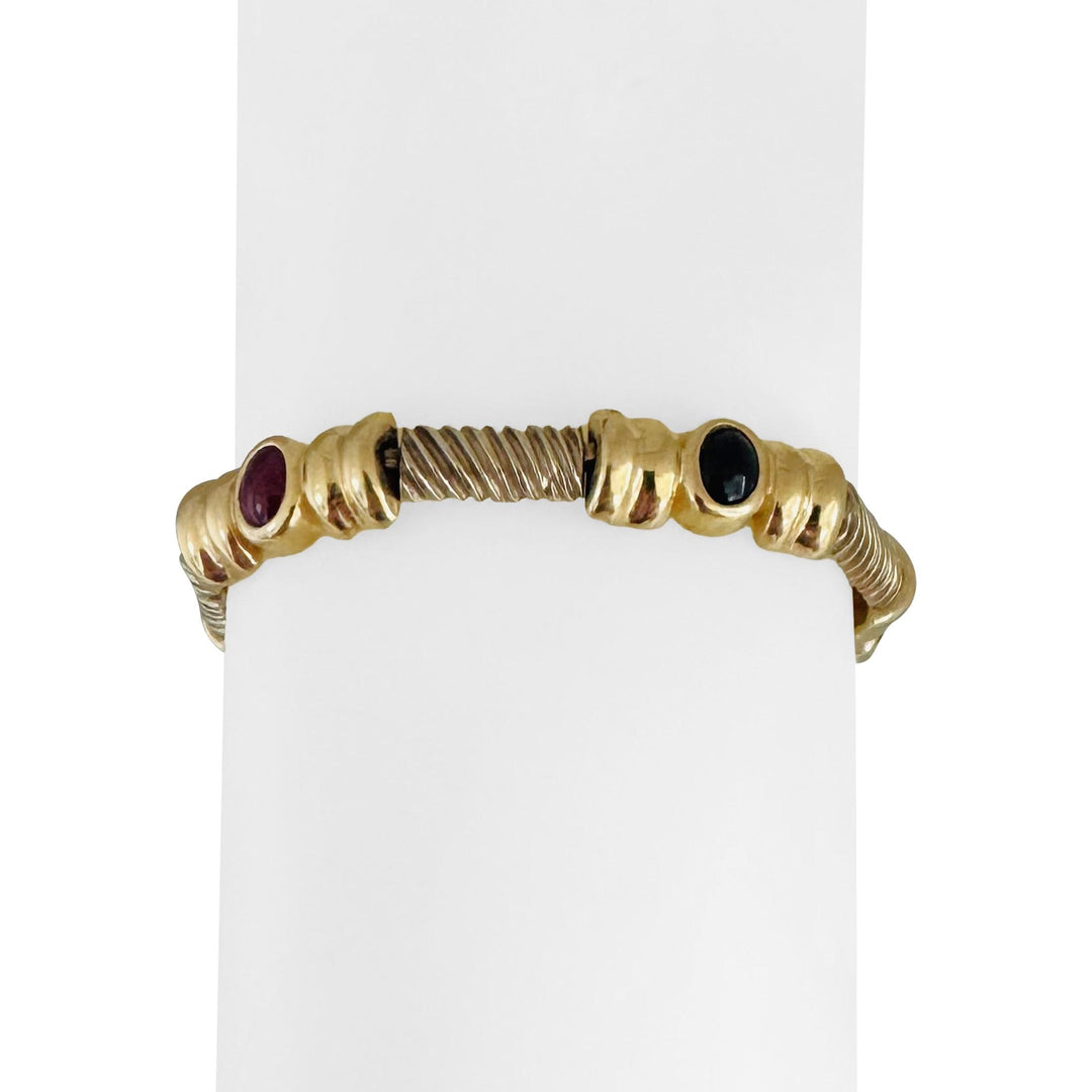 14k Yellow Gold 23.5g Bezel Set Cabochon Multi Gemstone Bar Link Bracelet 7.5"