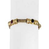 14k Yellow Gold 23.5g Bezel Set Cabochon Multi Gemstone Bar Link Bracelet 7.5"