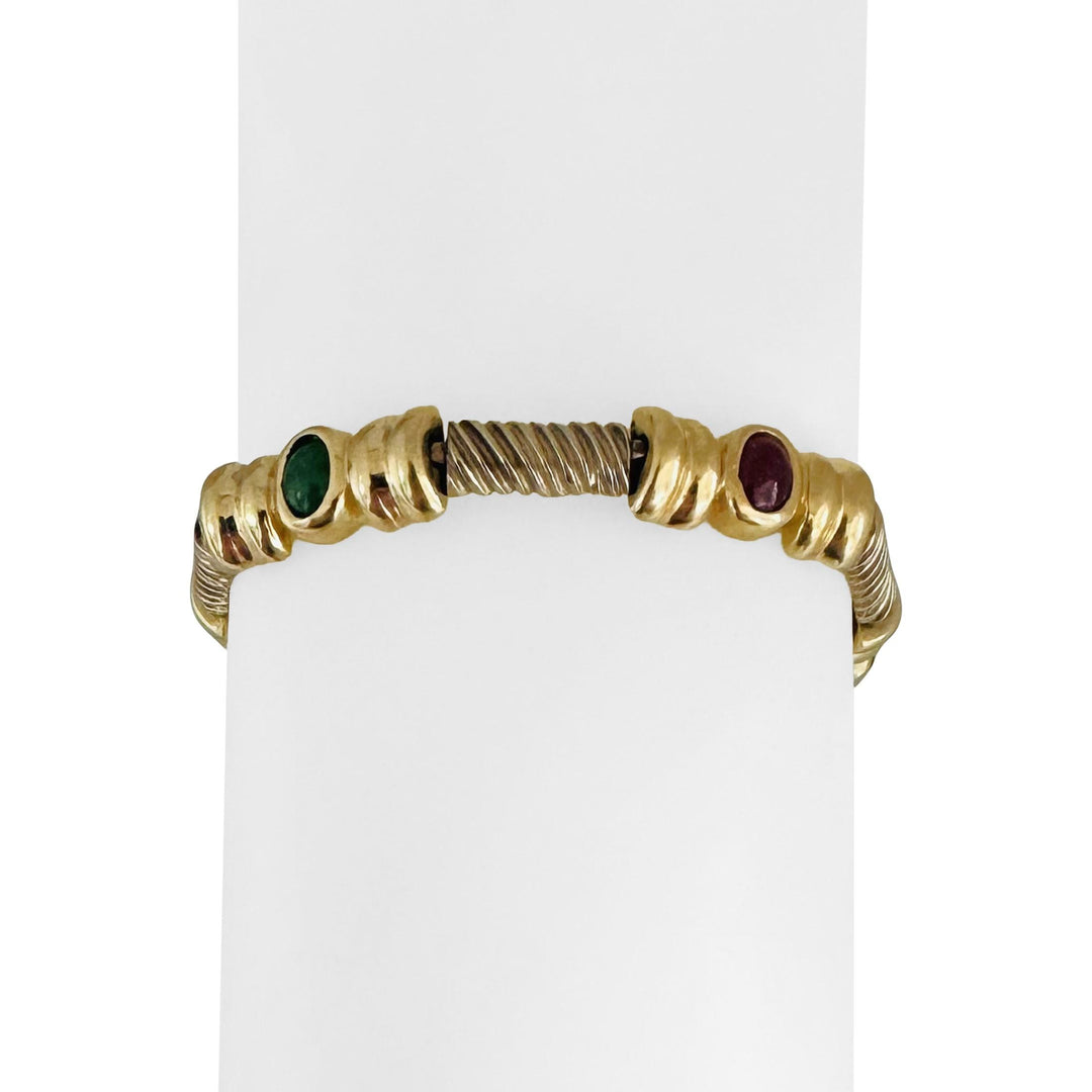 14k Yellow Gold 23.5g Bezel Set Cabochon Multi Gemstone Bar Link Bracelet 7.5"