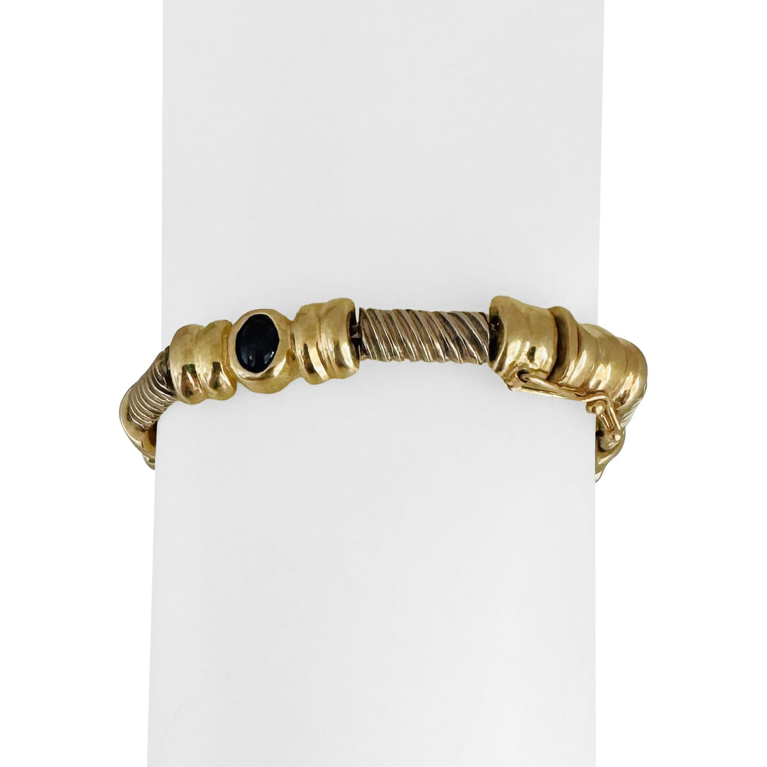 14k Yellow Gold 23.5g Bezel Set Cabochon Multi Gemstone Bar Link Bracelet 7.5"