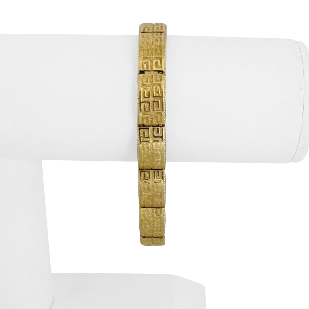 14k Yellow Gold 22.4g Solid Vintage 9mm Greek Key Panel Link Bracelet 7.25"