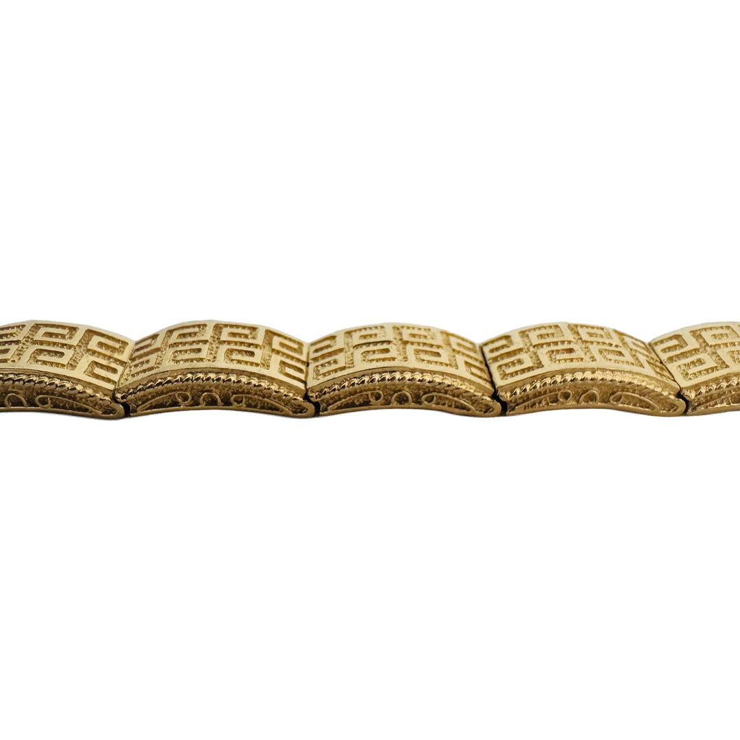 14k Yellow Gold 22.4g Solid Vintage 9mm Greek Key Panel Link Bracelet 7.25"