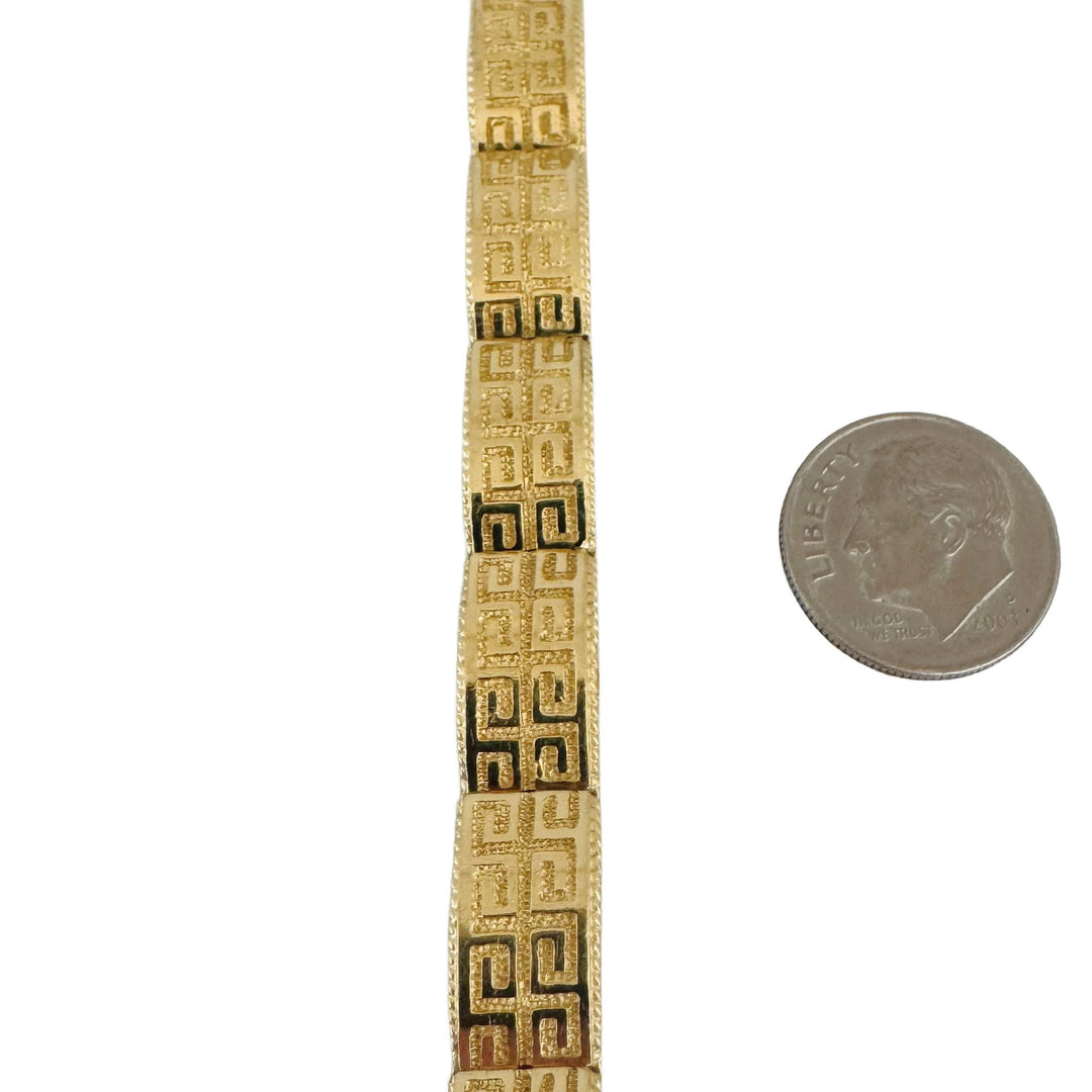 14k Yellow Gold 22.4g Solid Vintage 9mm Greek Key Panel Link Bracelet 7.25"