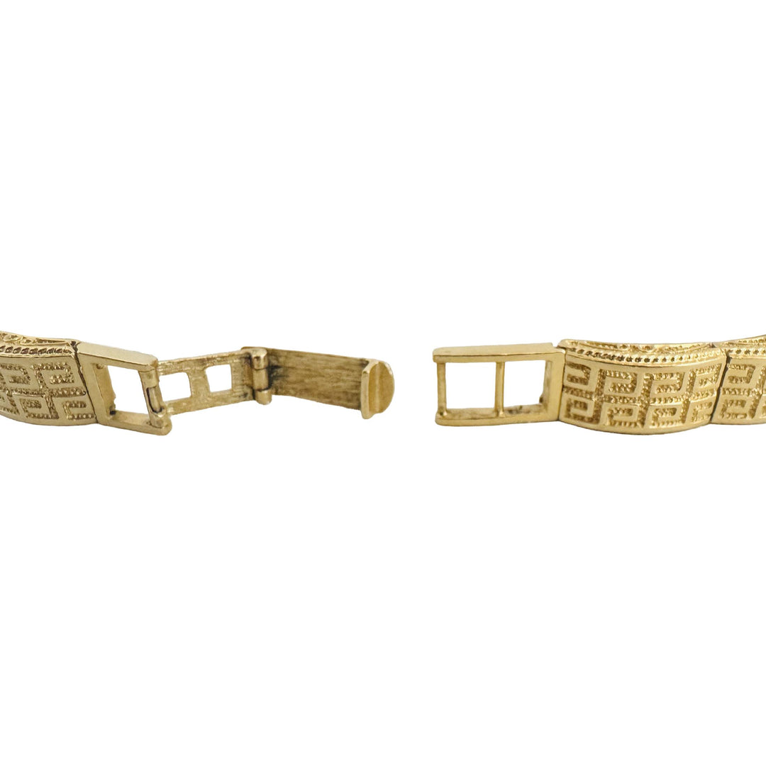 14k Yellow Gold 22.4g Solid Vintage 9mm Greek Key Panel Link Bracelet 7.25"