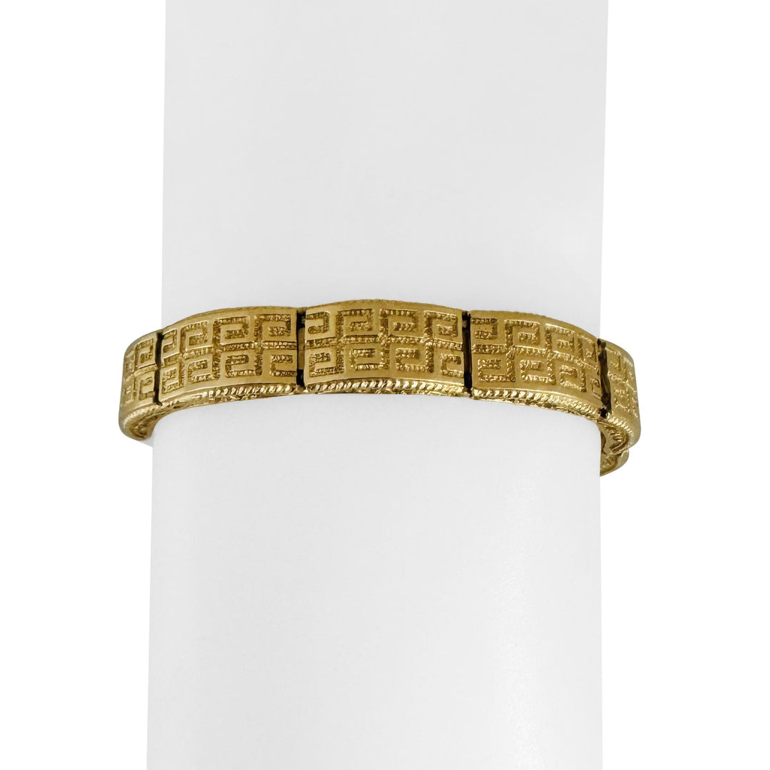 14k Yellow Gold 22.4g Solid Vintage 9mm Greek Key Panel Link Bracelet 7.25"