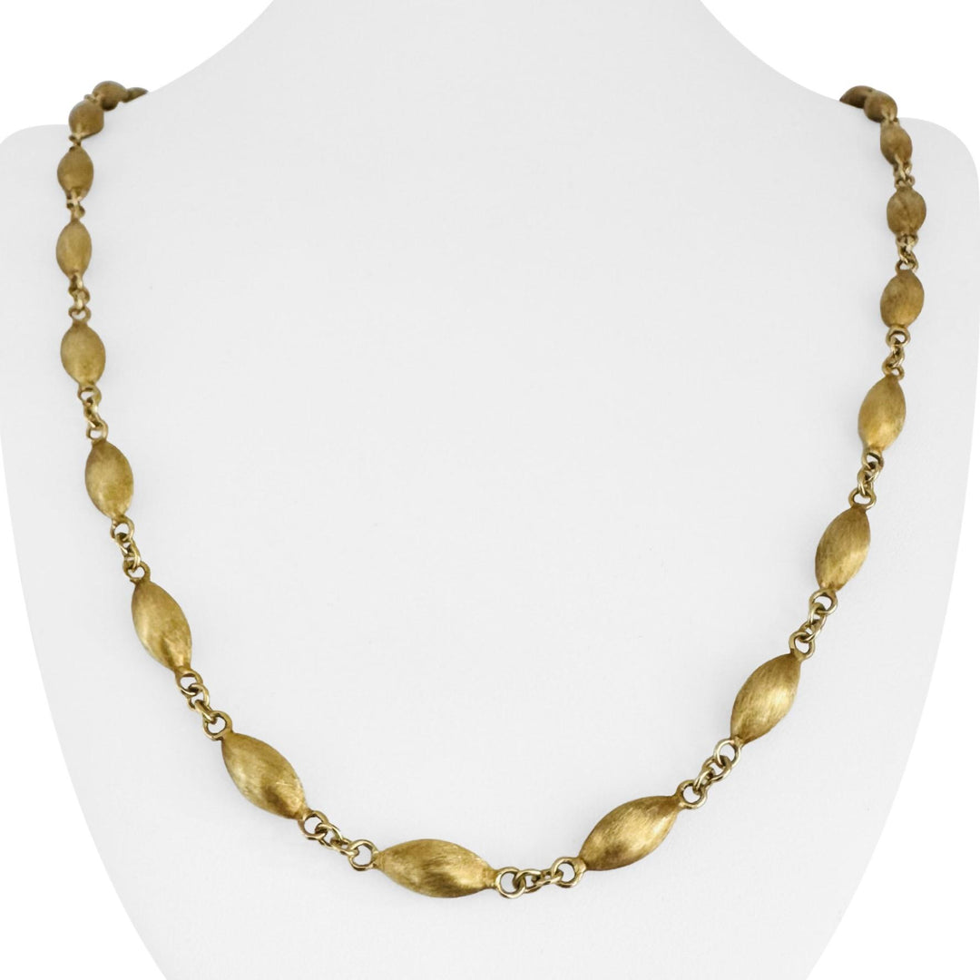 14k Yellow Gold 26.2g Vintage Cable Link Satin Finish Bead Necklace Italy 29"