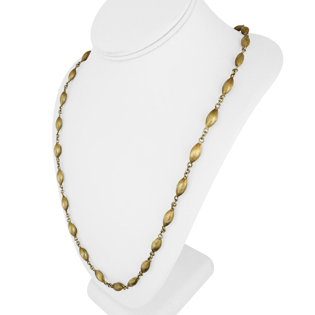 14k Yellow Gold 26.2g Vintage Cable Link Satin Finish Bead Necklace Italy 29"