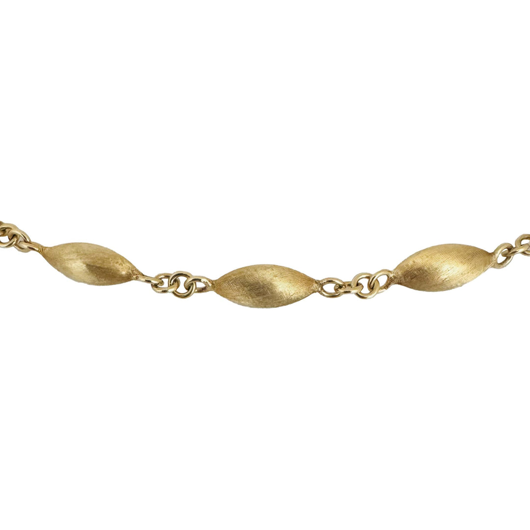 14k Yellow Gold 26.2g Vintage Cable Link Satin Finish Bead Necklace Italy 29"