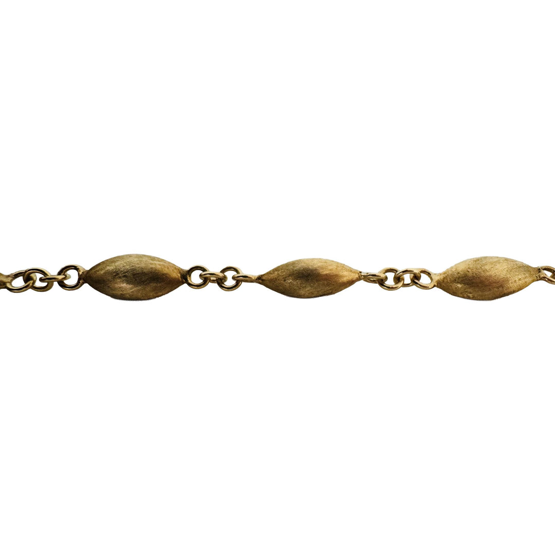 14k Yellow Gold 26.2g Vintage Cable Link Satin Finish Bead Necklace Italy 29"