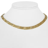 14k Yellow and White Gold 24g Ladies Screw Motif Greek Key Link Necklace 15.5"