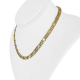 14k Yellow and White Gold 24g Ladies Screw Motif Greek Key Link Necklace 15.5"