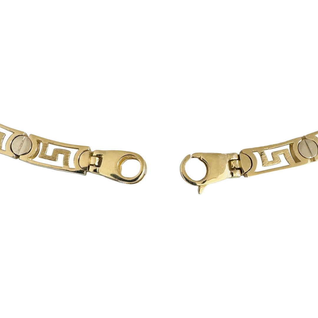 14k Yellow and White Gold 24g Ladies Screw Motif Greek Key Link Necklace 15.5"