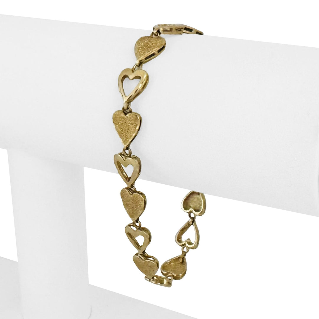14k Yellow Gold 8.8g Vintage Diamond Cut 8mm Heart Link Bracelet 7.25"