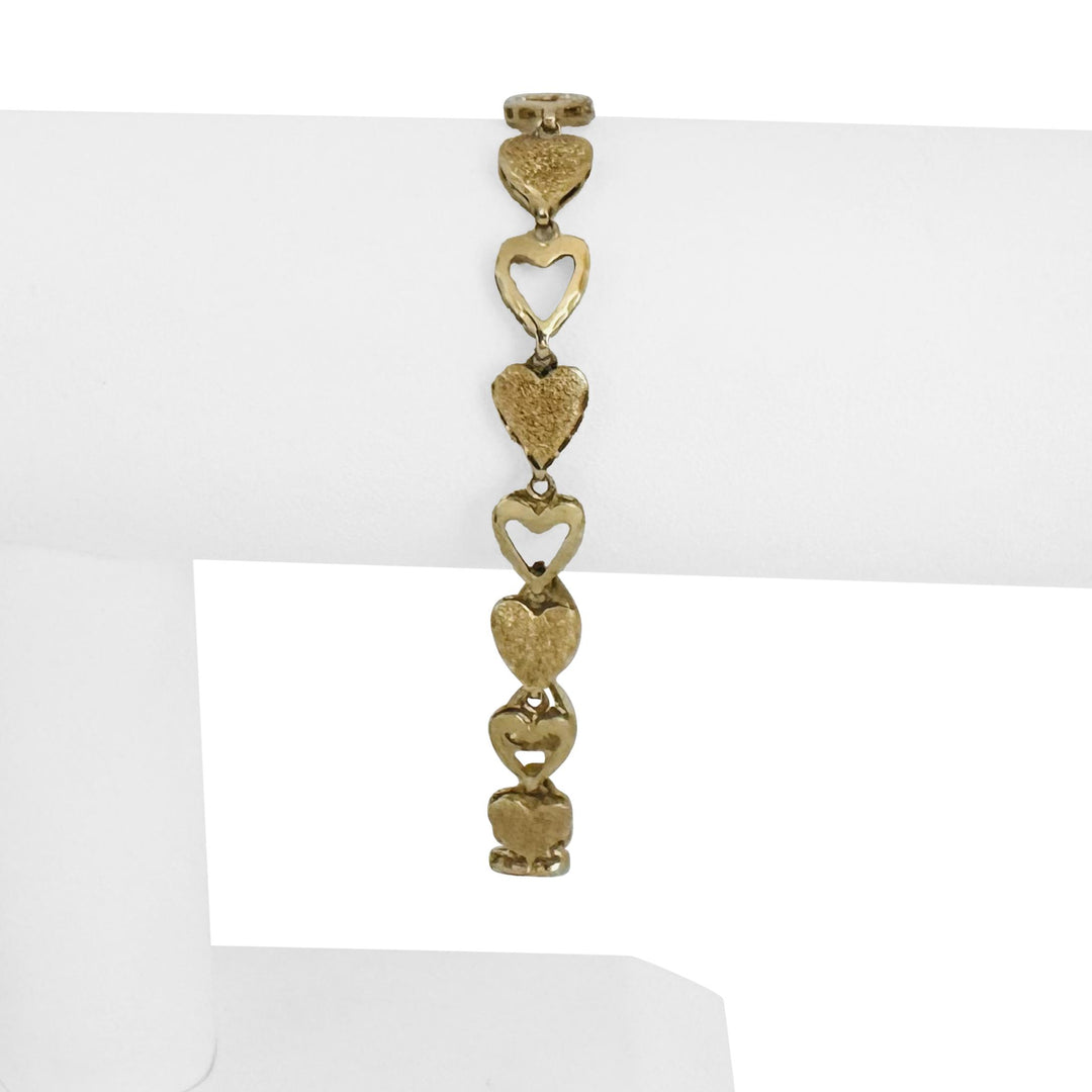 14k Yellow Gold 8.8g Vintage Diamond Cut 8mm Heart Link Bracelet 7.25"