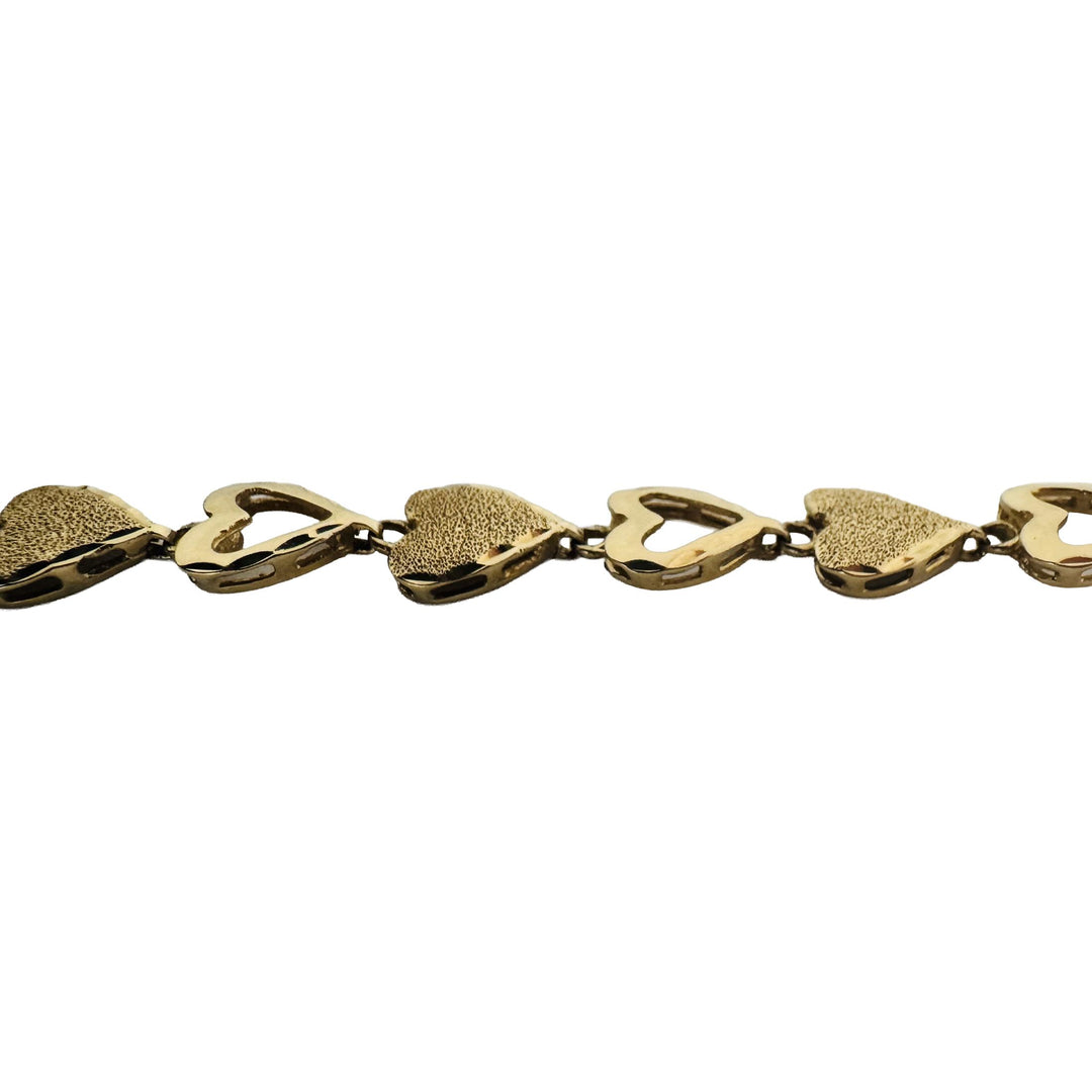 14k Yellow Gold 8.8g Vintage Diamond Cut 8mm Heart Link Bracelet 7.25"
