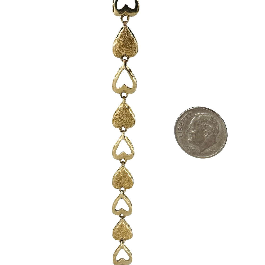 14k Yellow Gold 8.8g Vintage Diamond Cut 8mm Heart Link Bracelet 7.25"