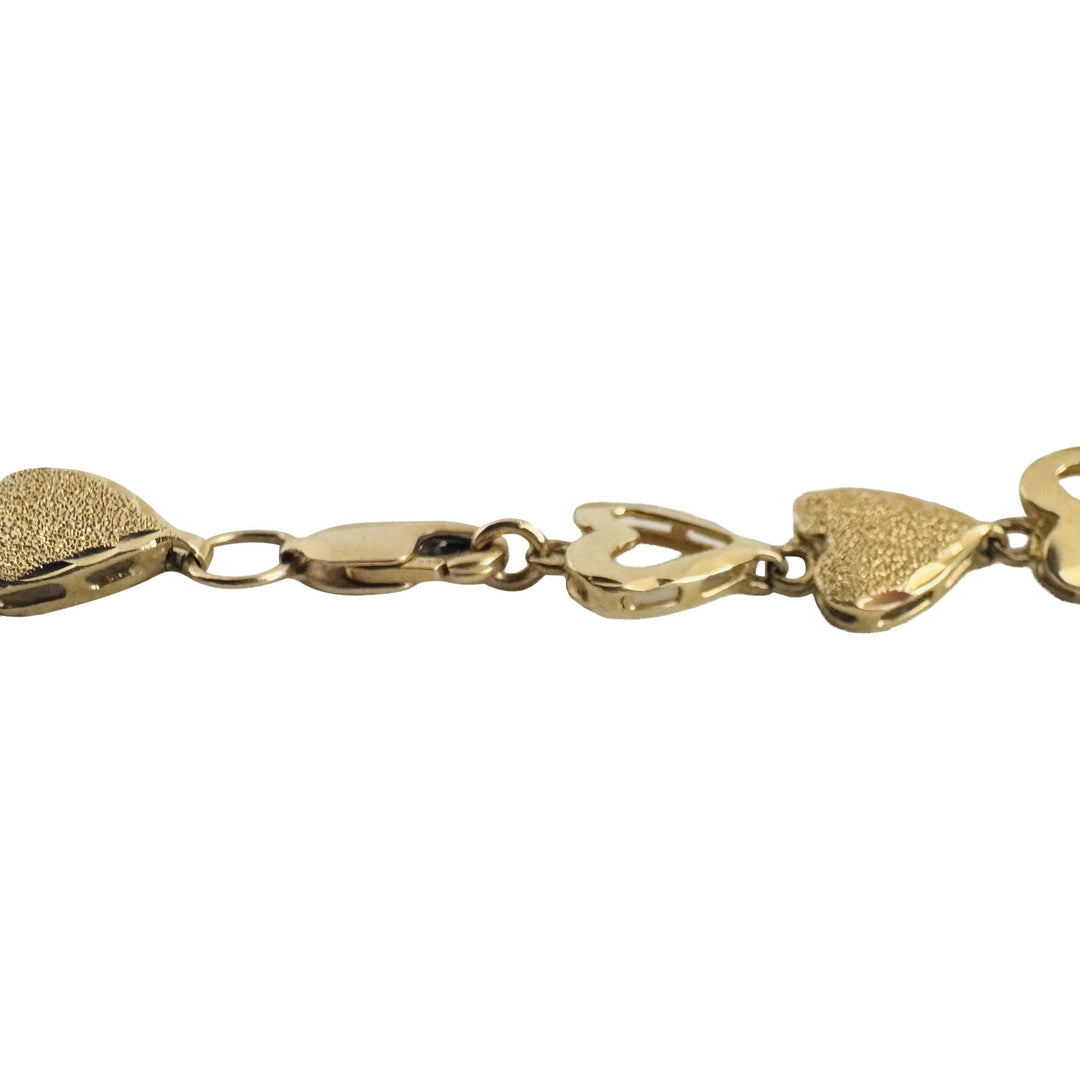 14k Yellow Gold 8.8g Vintage Diamond Cut 8mm Heart Link Bracelet 7.25"