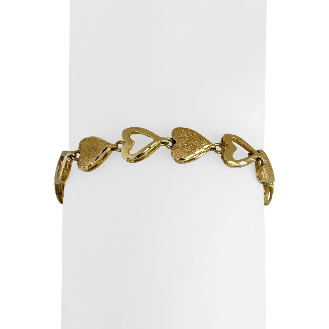 14k Yellow Gold 8.8g Vintage Diamond Cut 8mm Heart Link Bracelet 7.25"