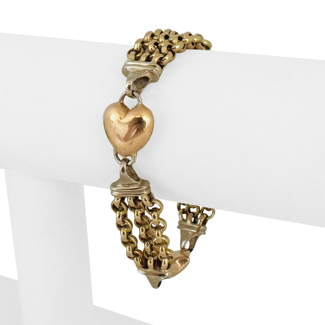 14k Yellow White and Rose Gold 19.4g Heart Star Charm Link Bracelet Italy 7"