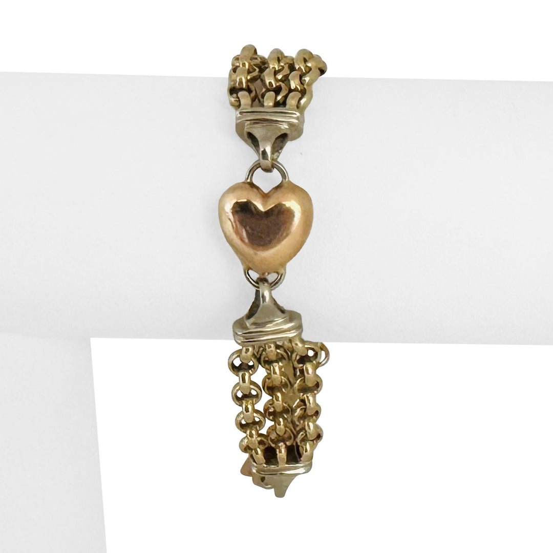 14k Yellow White and Rose Gold 19.4g Heart Star Charm Link Bracelet Italy 7"