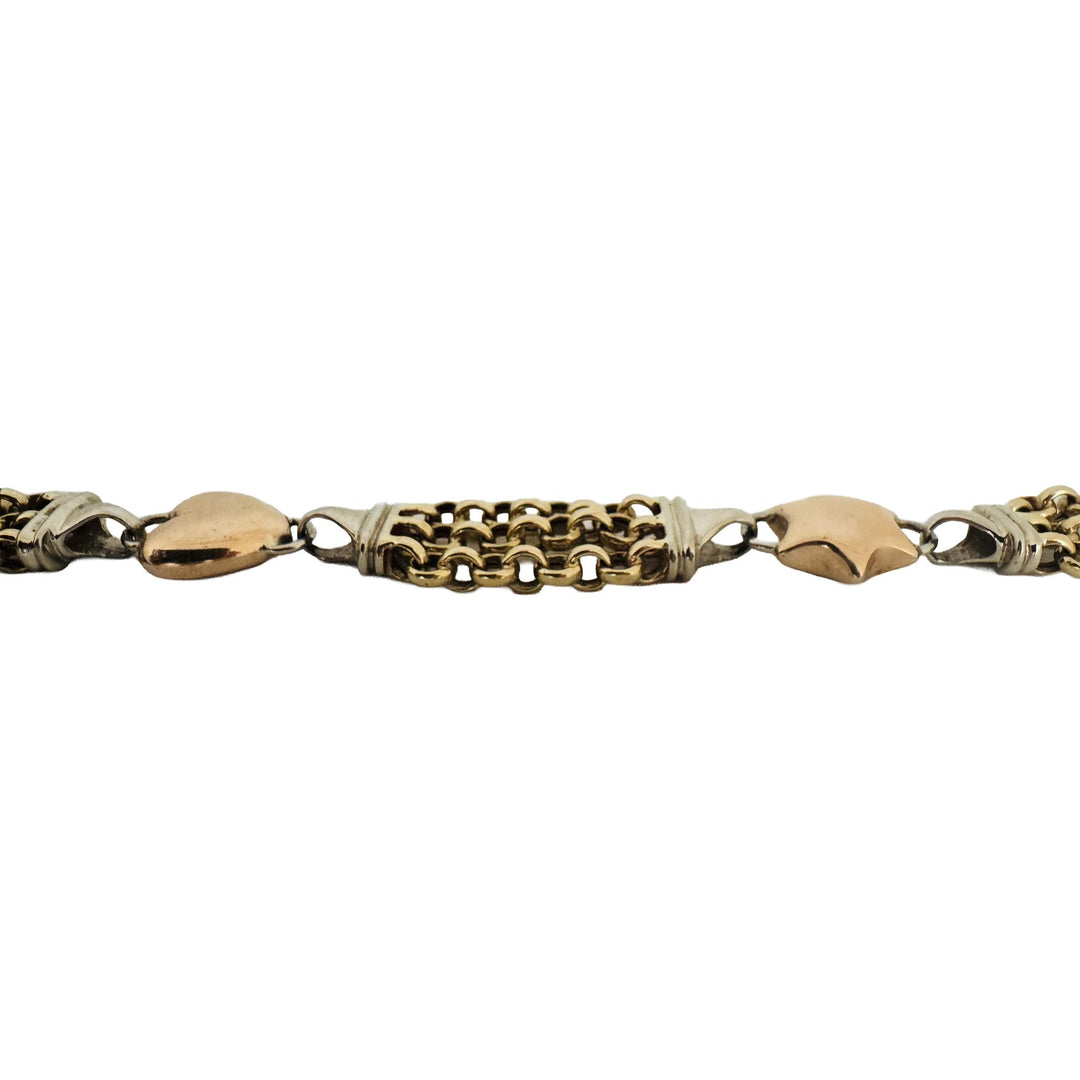 14k Yellow White and Rose Gold 19.4g Heart Star Charm Link Bracelet Italy 7"