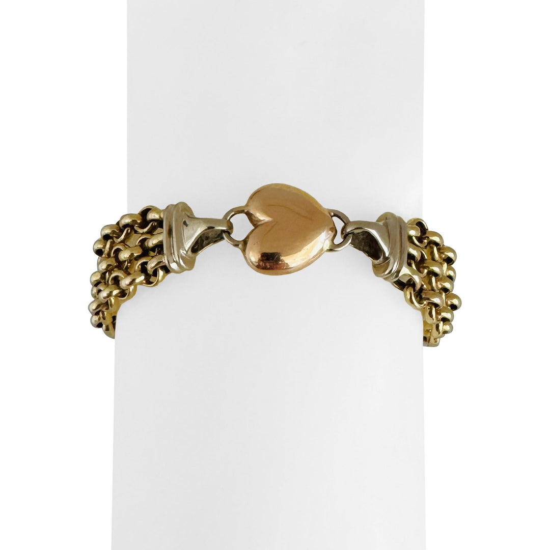 14k Yellow White and Rose Gold 19.4g Heart Star Charm Link Bracelet Italy 7"