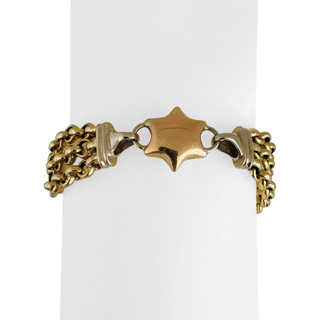 14k Yellow White and Rose Gold 19.4g Heart Star Charm Link Bracelet Italy 7"