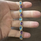 14k Yellow Gold 22.4g Solid Amethyst and Topaz Link Bracelet 7.25"