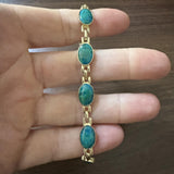 14k Yellow Gold and Chrysocolla 15.8g Ladies Link Bracelet 7"