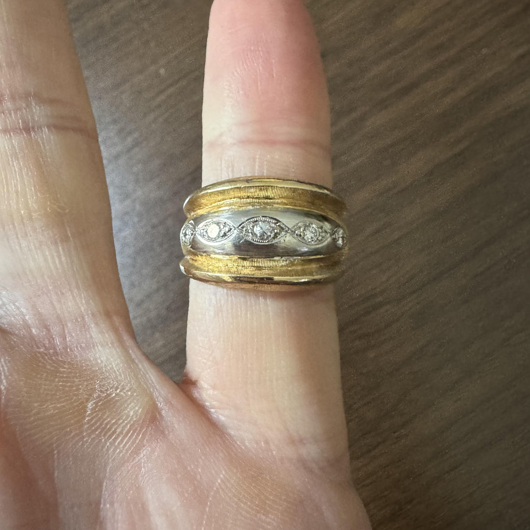 14k Yellow and White Gold Diamond Vintage 7.9g Band Ring Size 6.75