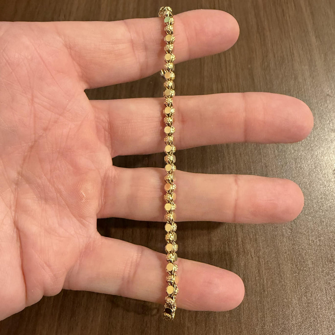 19k Portuguese Yellow Gold 9.7g Vintage Floral Fancy Link Bracelet 7.25"