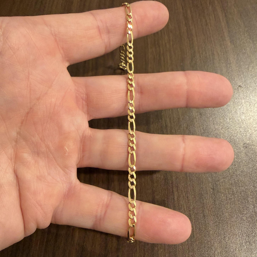 19k Portuguese Yellow Gold 6.4g Men's 3.5mm Figaro Link Bracelet 9"