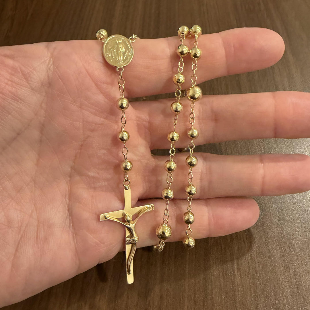 18k Yellow Gold 25g Vintage UnoAErre Rosary Cross Necklace Italy 26"