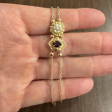14k Yellow Gold 9.6g Ladies Garnet and Pearl Two Slide Charm Bracelet 7"