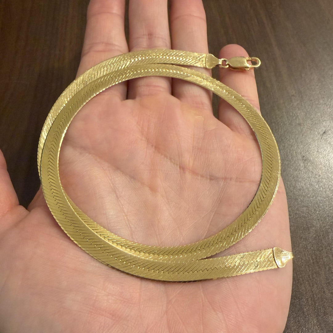 14k Yellow Gold 22.7g Solid Heavy Thick 7mm Herringbone Link Necklace Italy 20"