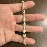 14k Yellow Gold 23.5g Bezel Set Cabochon Multi Gemstone Bar Link Bracelet 7.5"