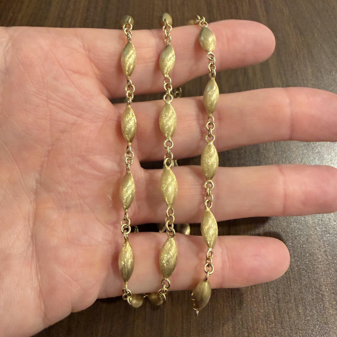 14k Yellow Gold 26.2g Vintage Cable Link Satin Finish Bead Necklace Italy 29"