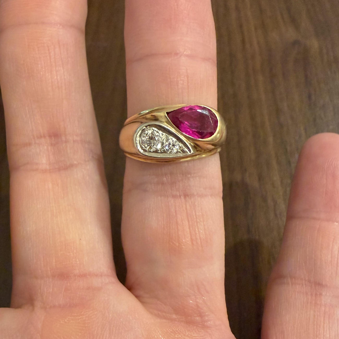 14k Yellow Gold Pink Sapphire and Diamond Bypass Ring Size 7.25