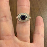 14k White Gold 0.89ct Sapphire and Diamond Vintage Halo Ring Size 7.75