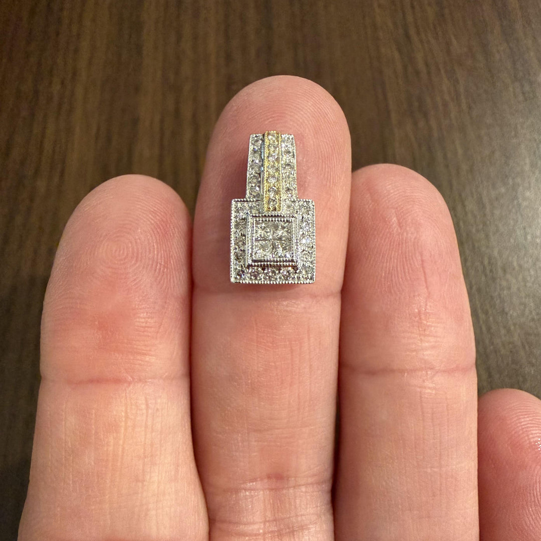 14k White and Yellow Gold and 0.50cttw Diamond Pendant 0.70"